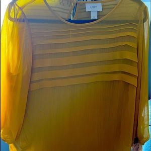 Loft Women’s blouse Sheer yellow 3/4 sleeve NWOT